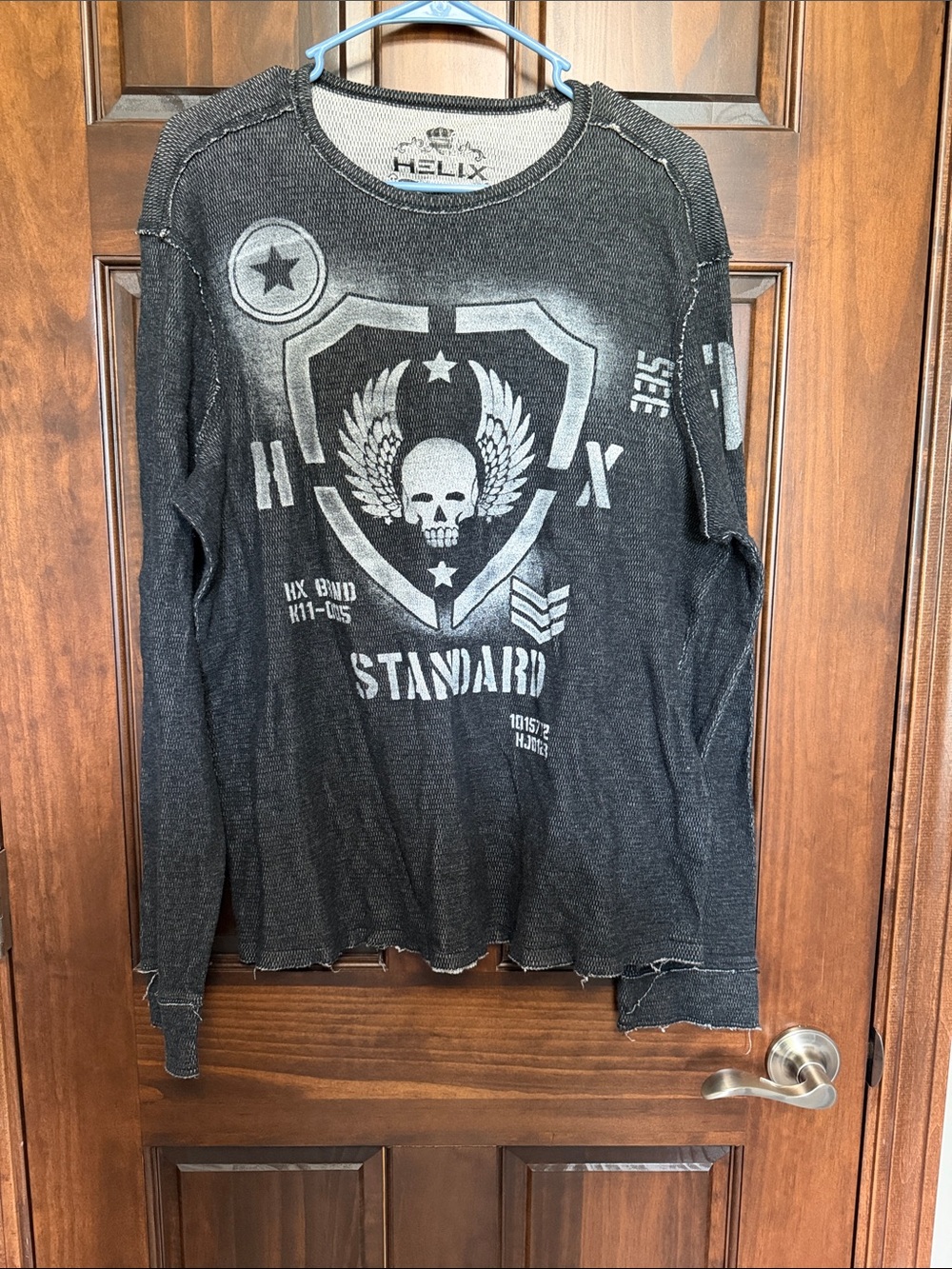 Helix Black Crewneck Skull Shield Graphic Long Sleeve